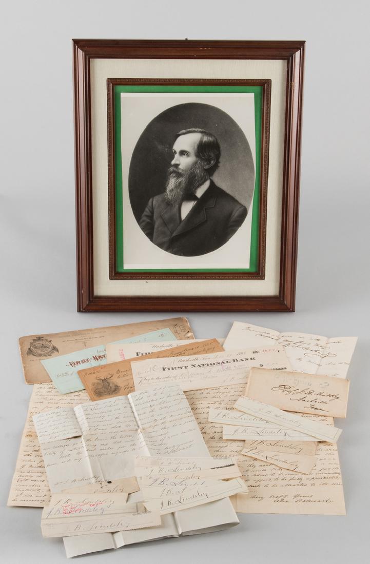 JB Lindsley archive inc. AP Stewart ALS: An archive of signed letters and autographs relating to John Berrien Lindsley as chancellor of the University of Nashville. The archive includes interesting content related to higher education in Tenn