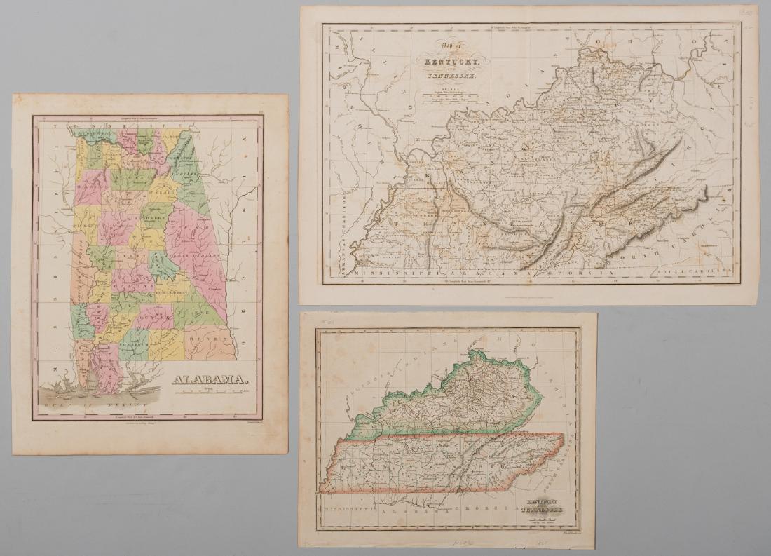3 19th cent. AL, KY, & TN Maps: 1st item: "Map of the States of Kentucky, and Tennessee" by John H. Hinton, engraved and printed by Fenner Sears and Company, published by Issac T. Hinton and Simpkin and Marshall, London, 1832. From 