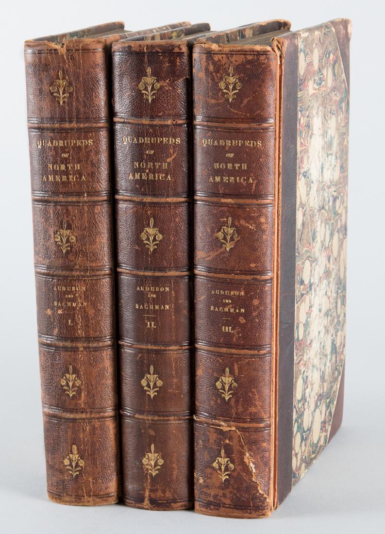 J.J. Audubon: 3 Vols. Quadrupeds of America: Audubon, John James and John Bachman: The Quadrupeds of North America. New York: V.G. Audubon, 1854 3 volumes. viii, 383; 334; v, 348, [1] pp. Illustrated with 155 hand-colored lithographed plates aft
