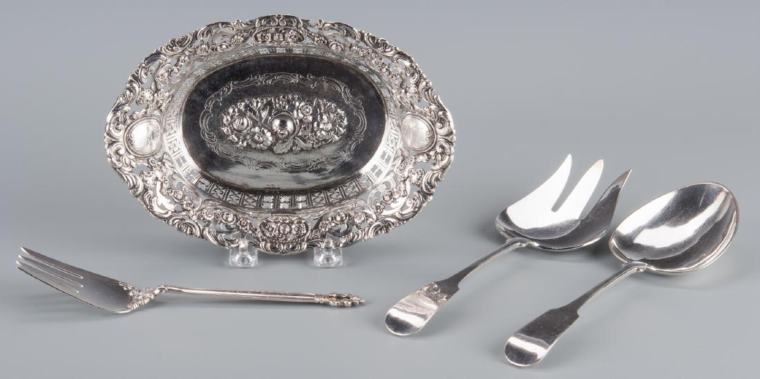 4 Pcs. Sterling Silver, incl. Jenson: 1st item: German 800 silver reticulated oval bowl or basket, Rococo Revival style having repousse center design of assorted flowers, repousse and pierced sides ornamented with cherubs, scrolls, swags,