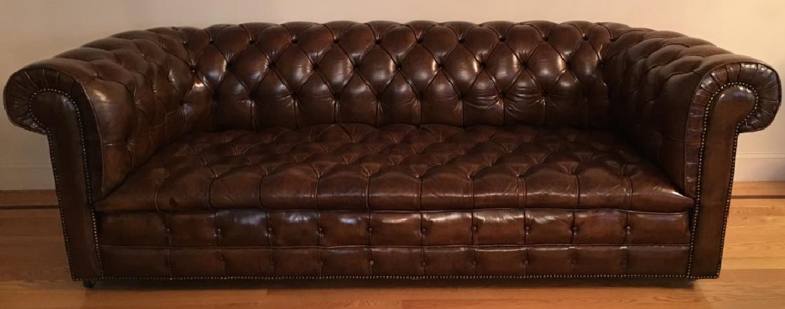 Chesterfield leather couch, early 20th c. (1 of 4)