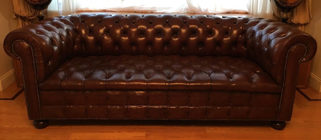 Chesterfield leather couch, early 20th c. (1 of 6)