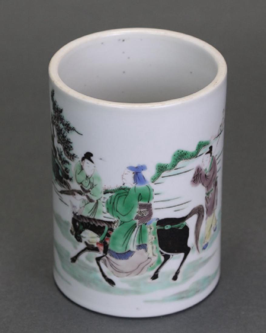 Chinese porcelain brushpot w/ figural scene (1 of 5)