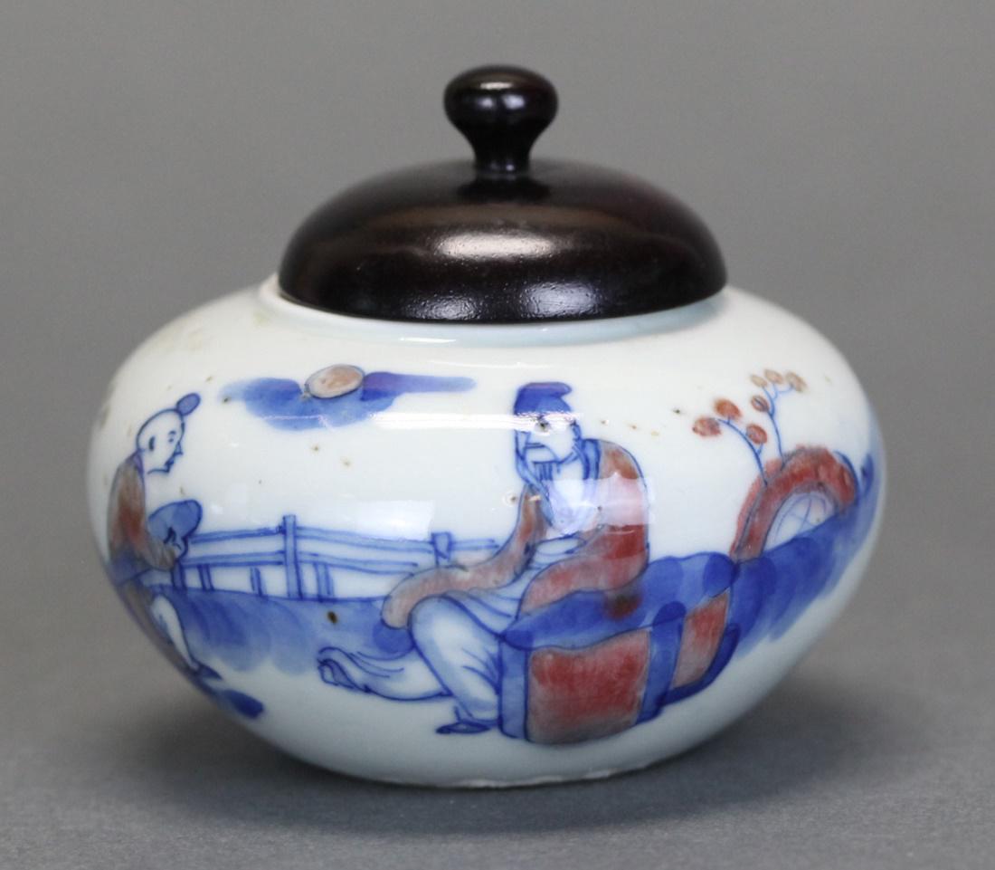 Chinese blue, white, & iron red porcelain jar, 19th c. (1 of 4)
