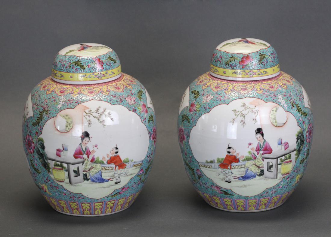 pair of Chinese porcelain famille rose cover jars (1 of 7)