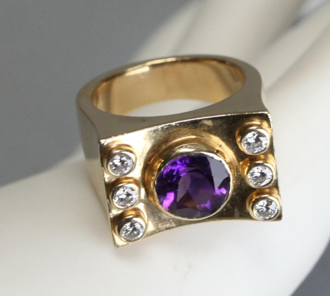 14kt gold ring w/ amethyst & diamonds (1 of 3)