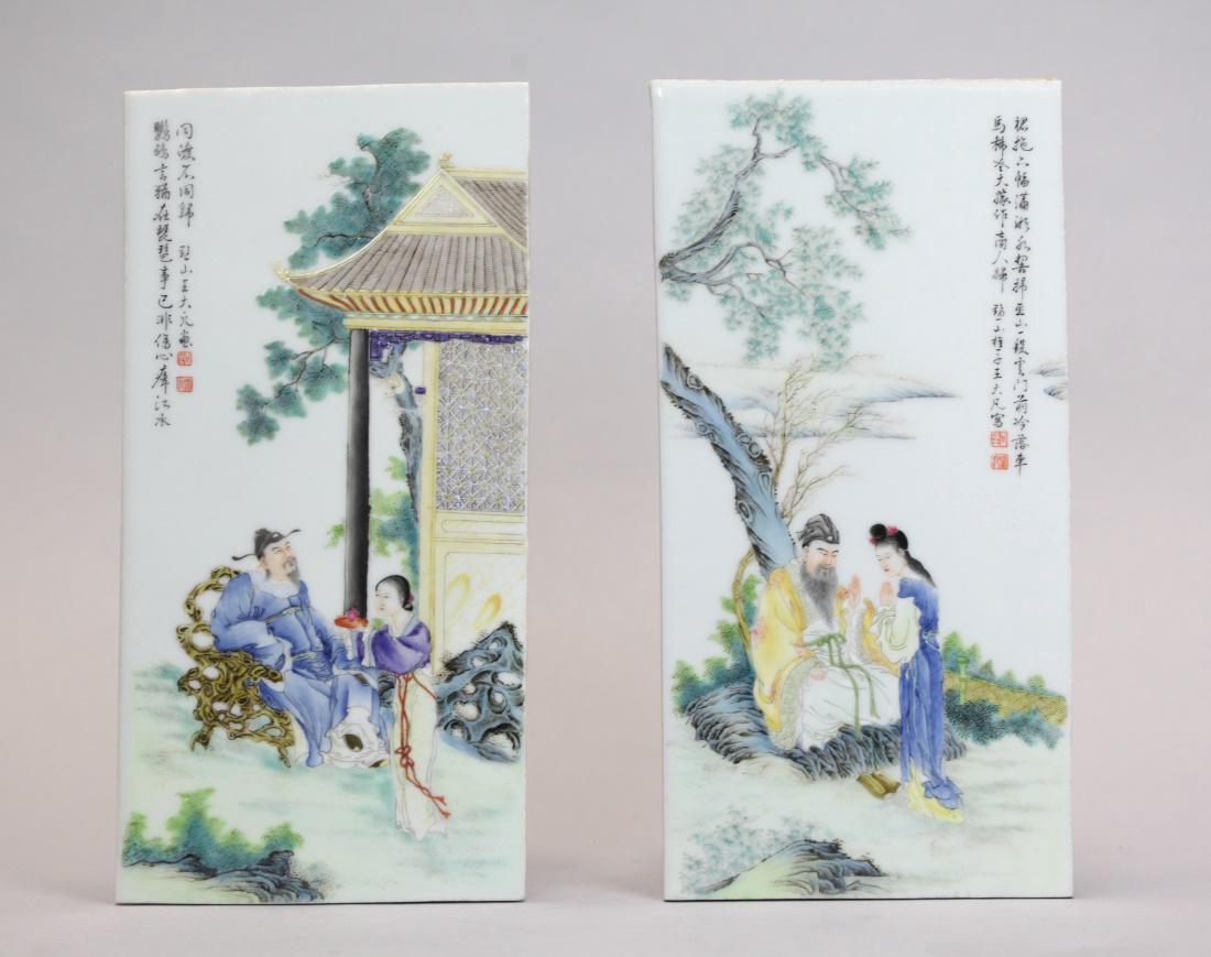 pair of Chinese porcelain plaques w/ figural scene (1 of 5)