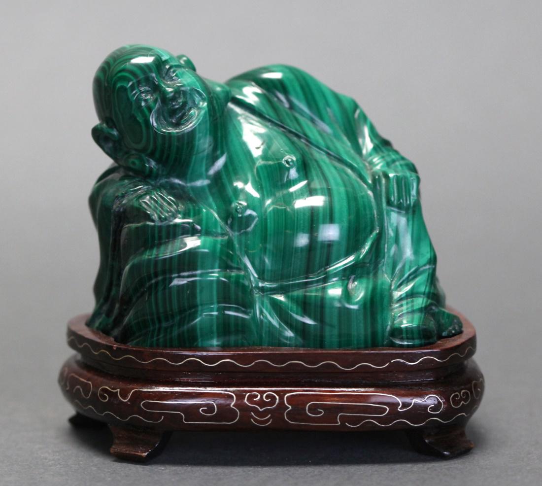 Chinese malachite carving of a hotai (1 of 2)