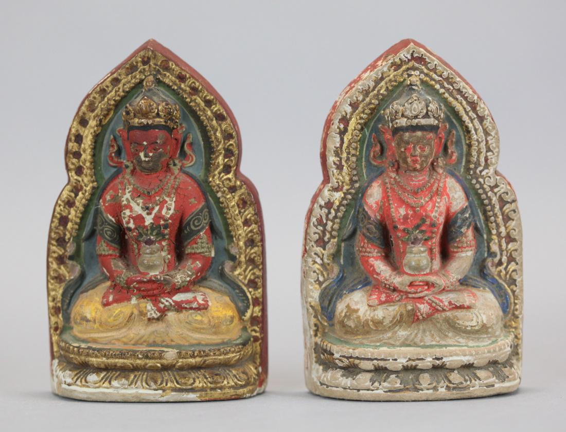 2 Chinese polychrome clay Buddhas, 19th c. (1 of 5)