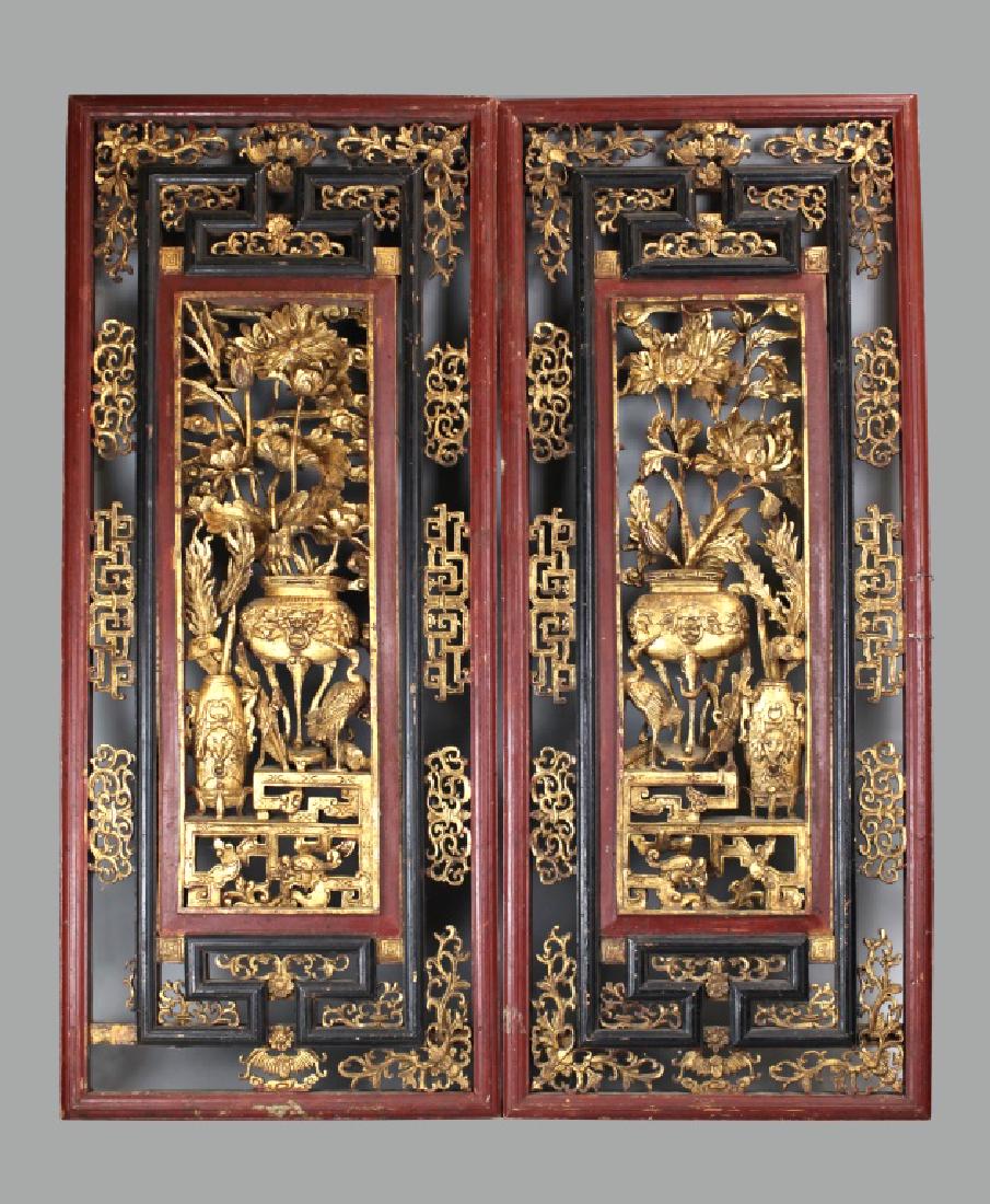 pair of Chinese gilded wood carvings, 19th c. (1 of 8)