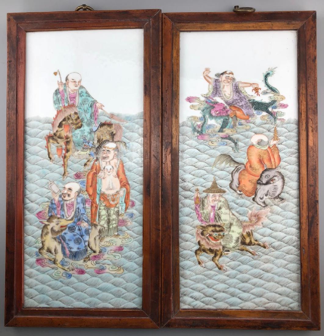 pair of framed Chinese multicolor porcelain plaques (1 of 8)