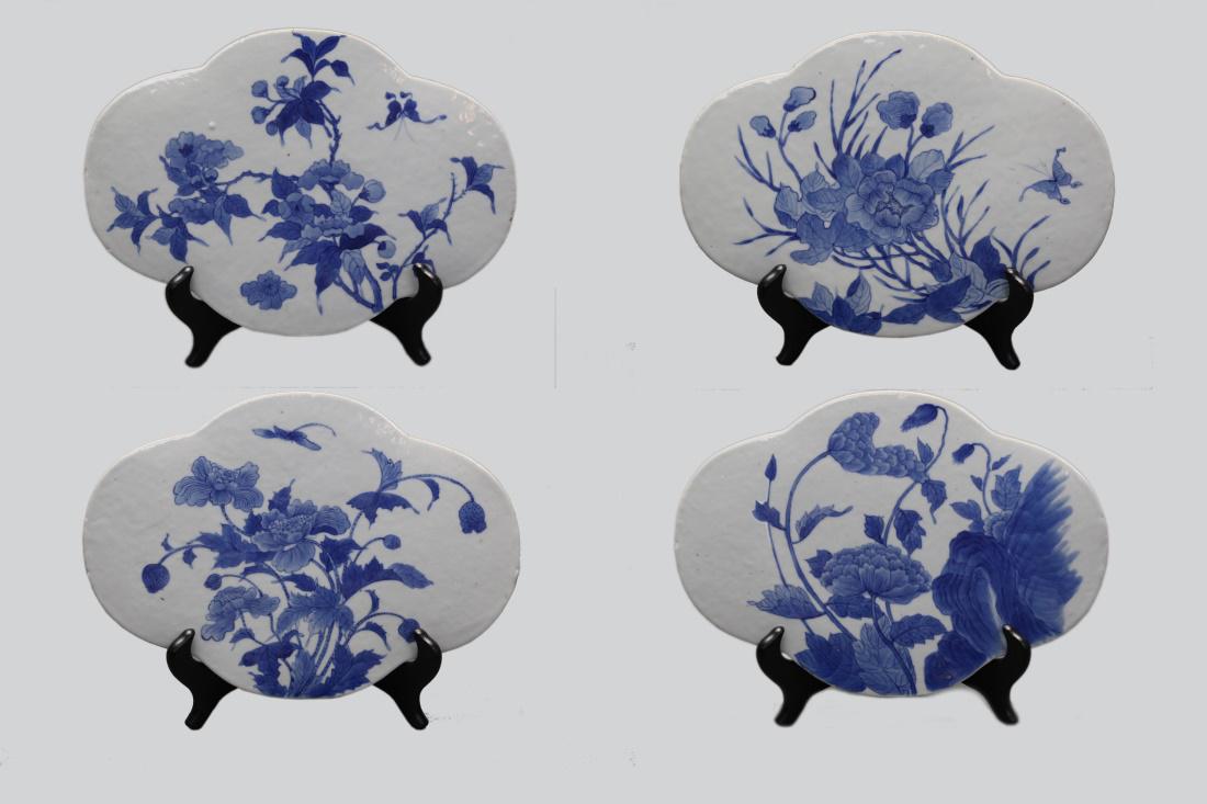 set of 4 Chinese blue & white panels/tiles 19th c. (1 of 6)
