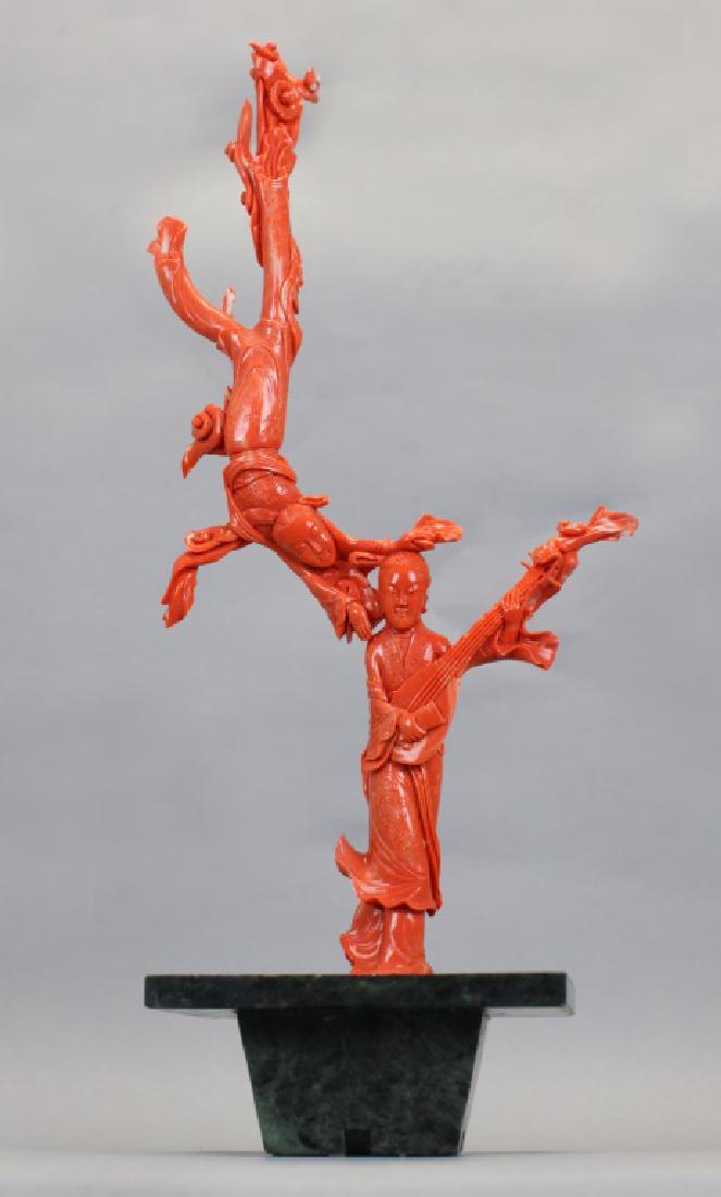 Chinese coral carving on spinach jade base (1 of 8)