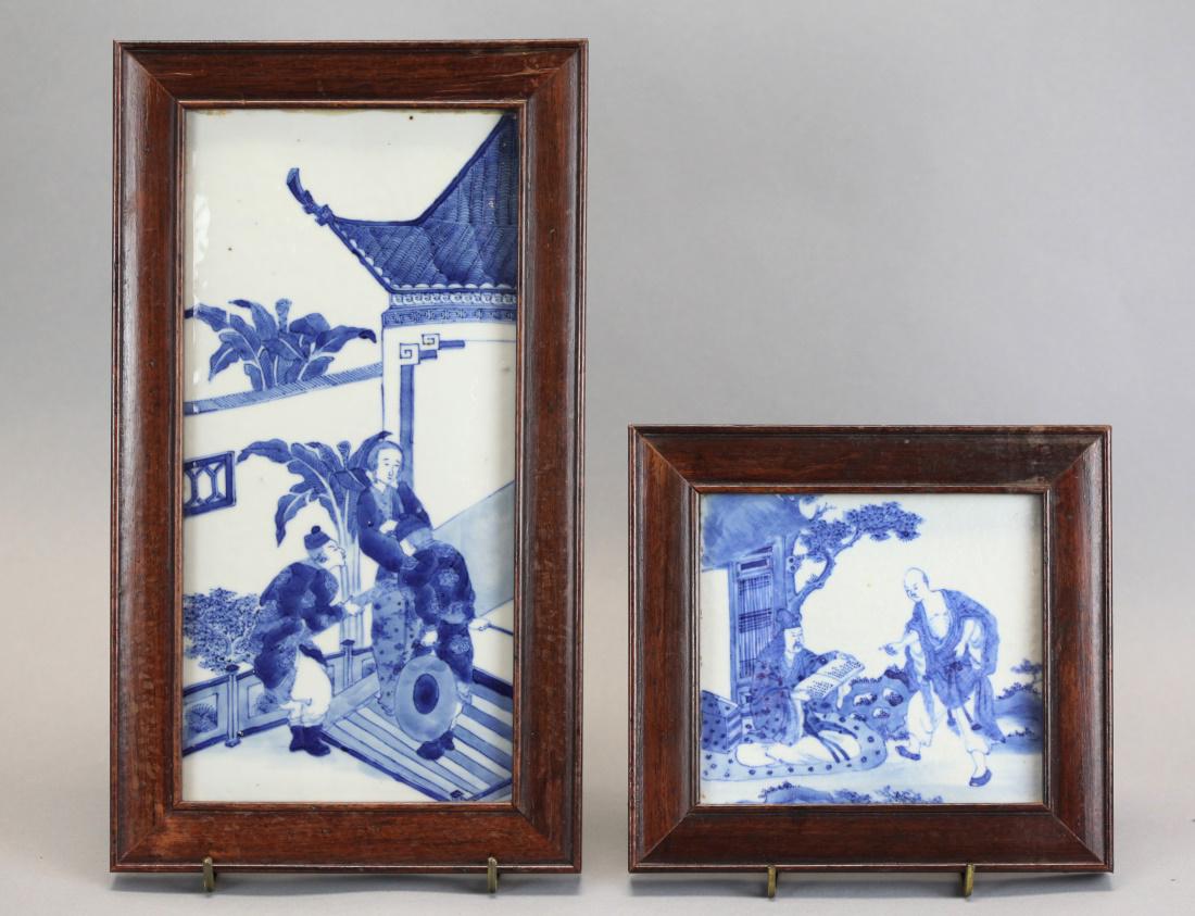2 Chinese framed blue & white plaques, Qing dynasty (1 of 7)