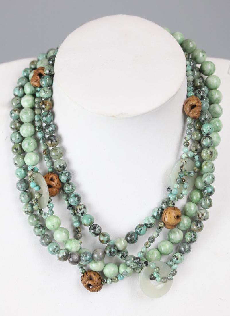 Chinese jadeite, turquoise, beaded necklace (1 of 6)