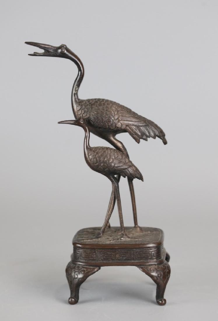 Japanese bronze crane sculpture, 19th c. (1 of 3)