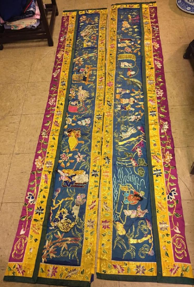 pair of Chinese embroideries w/ figure motif (1 of 4)