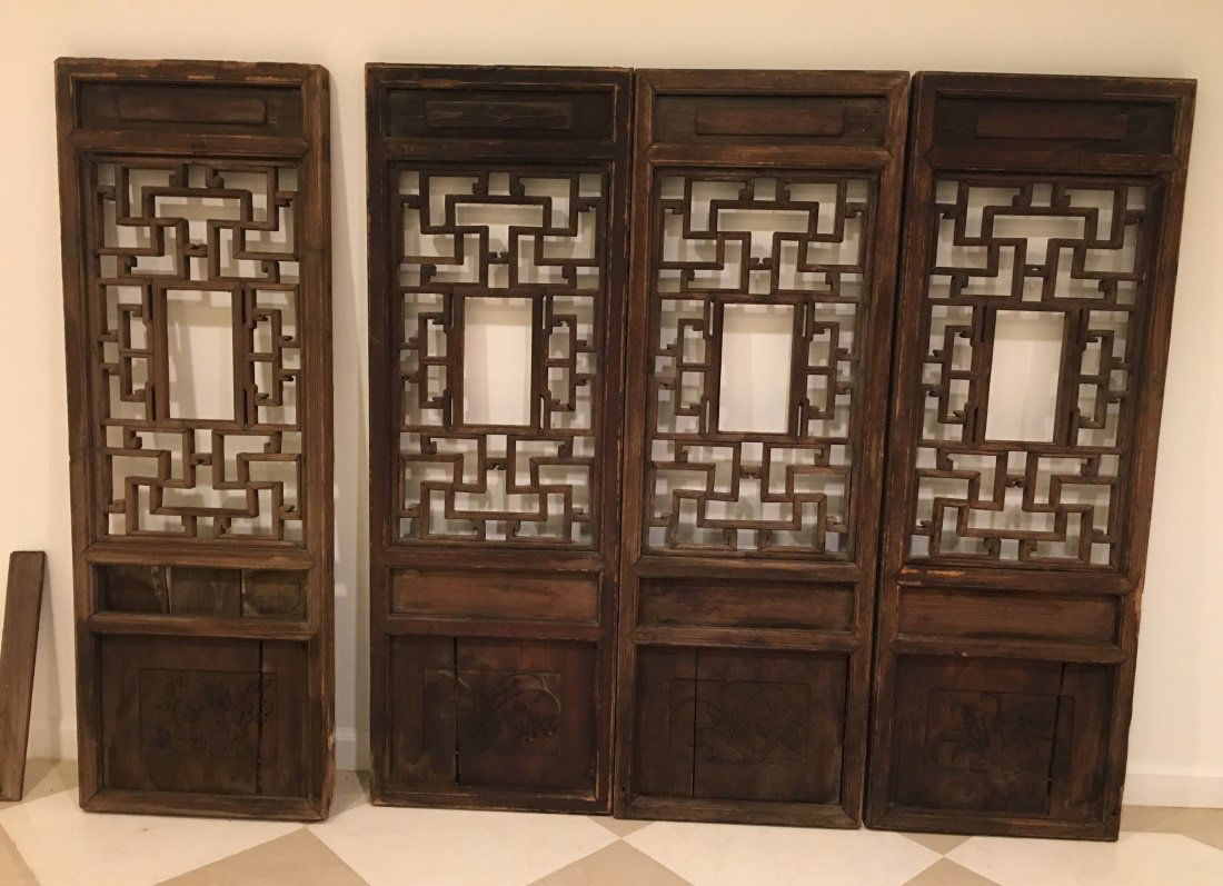 set of 4 carved Chinese wooden panels, 19th/20th c. (1 of 4)