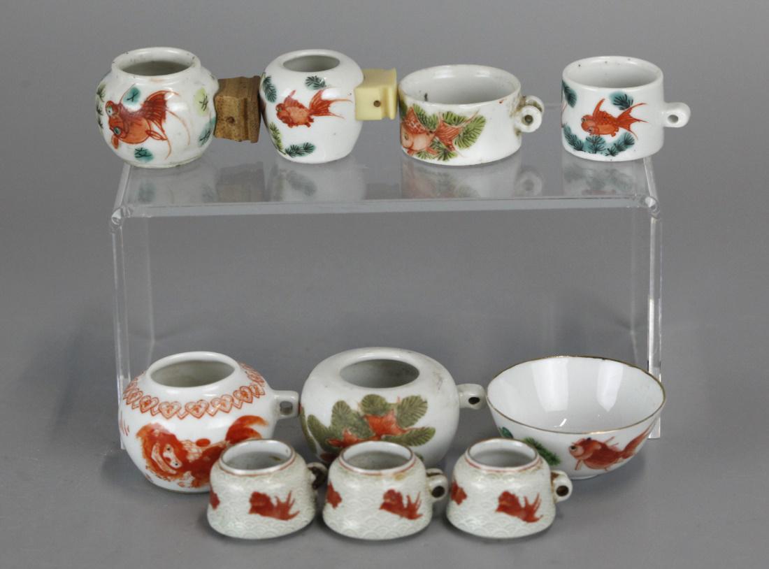 10 Chinese porcelain bird feeders/bowls (1 of 6)