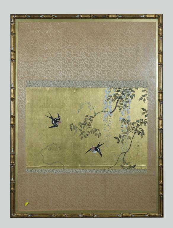 Japanese painting on gold leaf paper, possibly 19th c. (1 of 3)