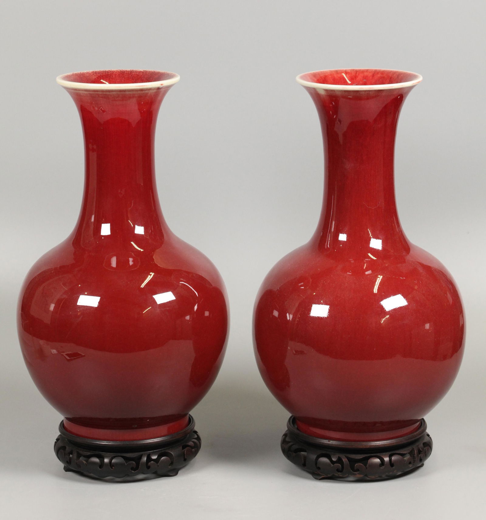 pair of Chinese oxblood vases, possibly Republican peri (1 of 2)