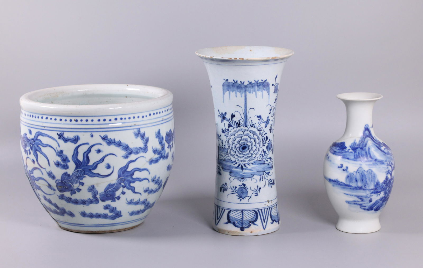 3 Chinese blue & white porcelain wares, possibly 19th c (1 of 2)