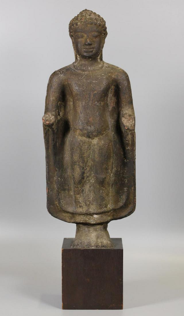 Asian stone Buddha sculpture, possibly 15th c. (1 of 2)