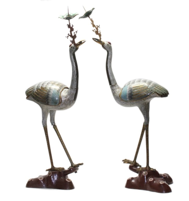 pair of large Chinese gilded cloisonne cranes (1 of 4)