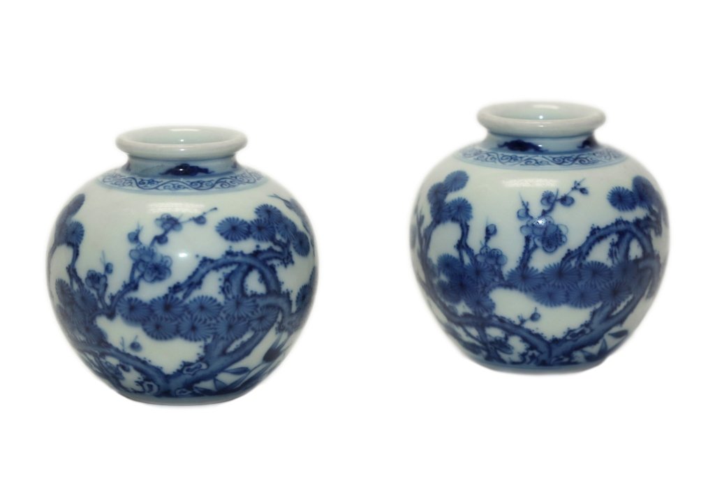 pair of Chinese porcelain blue & white small jars (1 of 5)