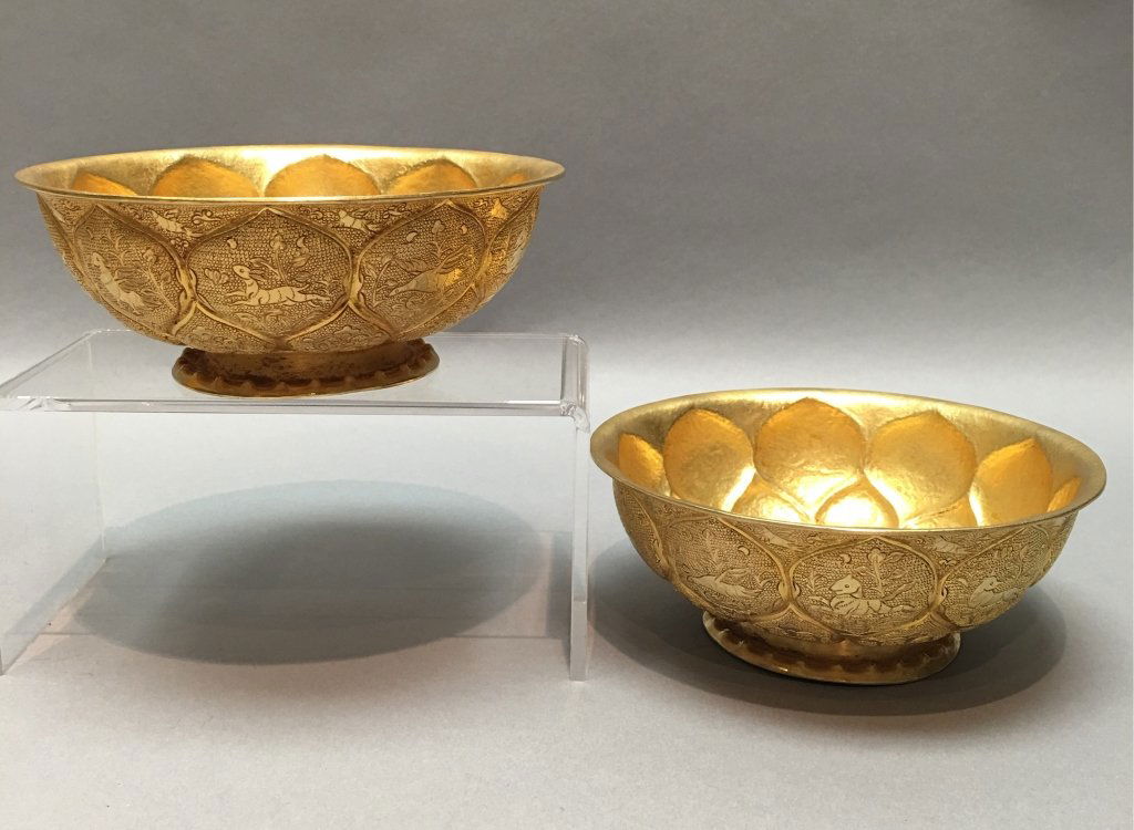 pair of Chinese gilded bronze bowls (1 of 3)