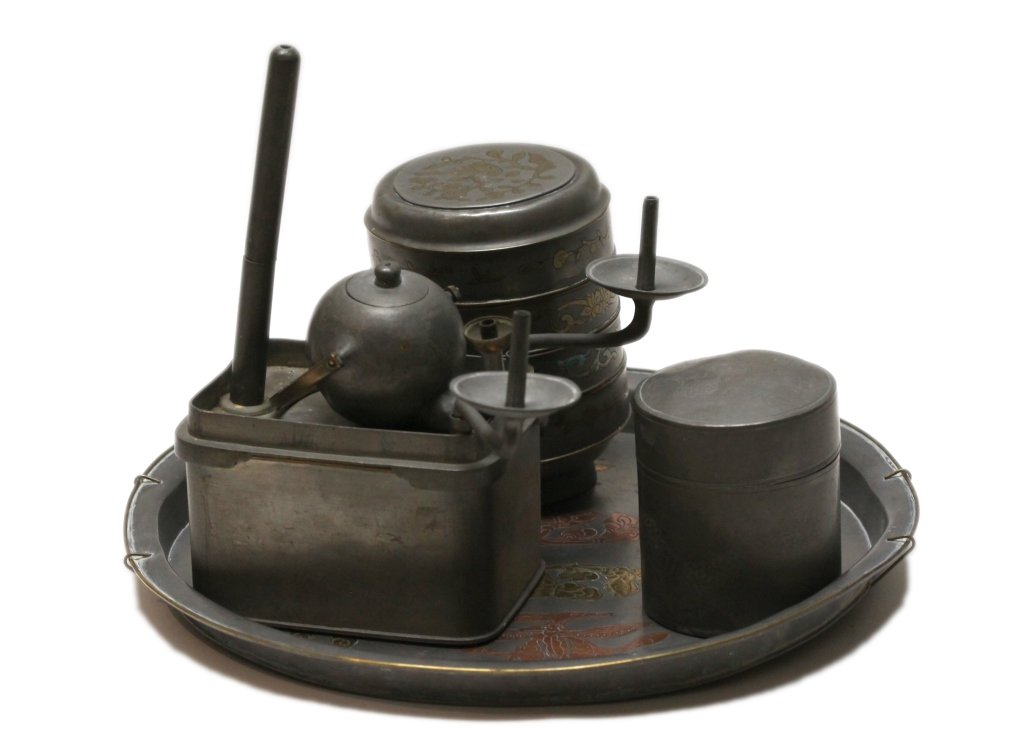 group of 5 Chinese pewter items (1 of 10)