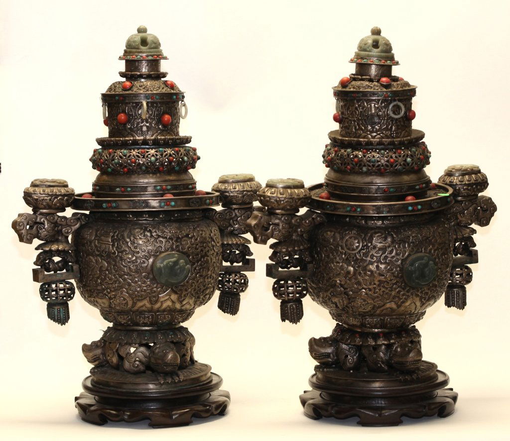 pair of Chinese mongolian silver censers (1 of 6)
