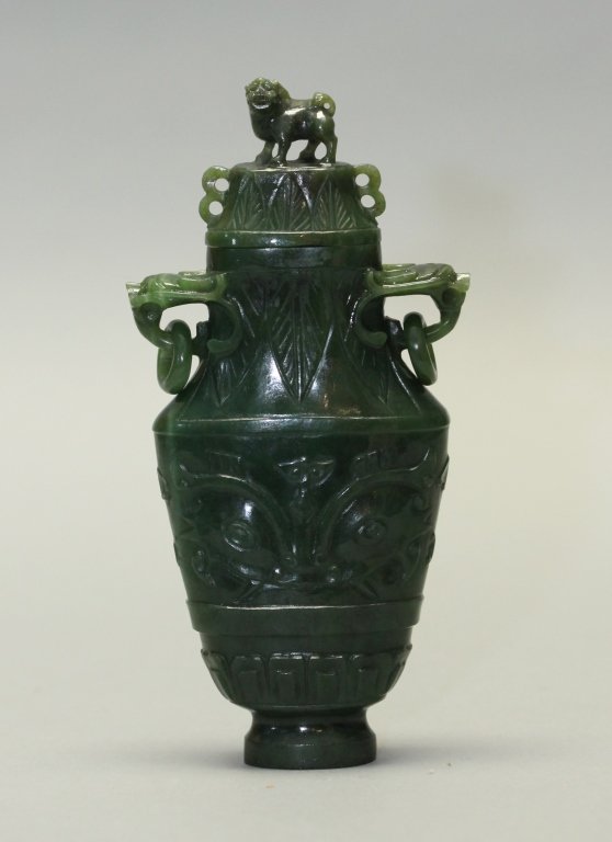 Chinese spinach jade cover vase (1 of 5)