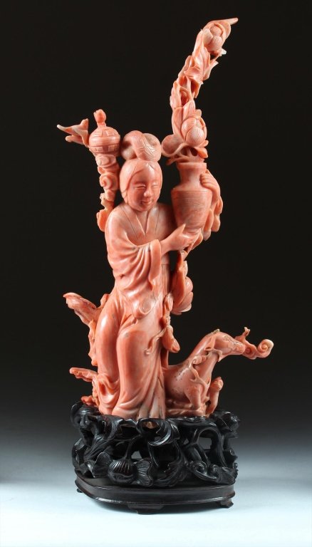 Chinese coral carving of a beauty (1 of 3)