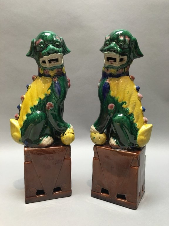 pair of Chinese multicolor porcelain foo dogs (1 of 3)