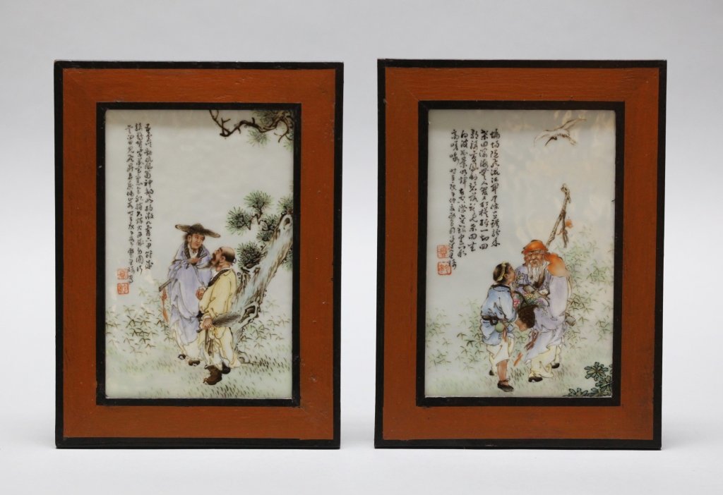 pair of framed Chinese porcelain plaques (1 of 6)