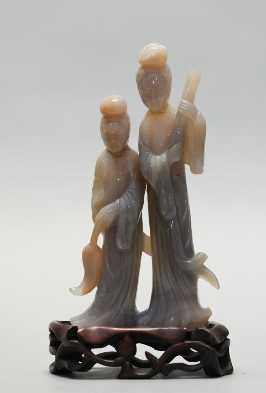 Chinese agate carving of two maidens (1 of 4)