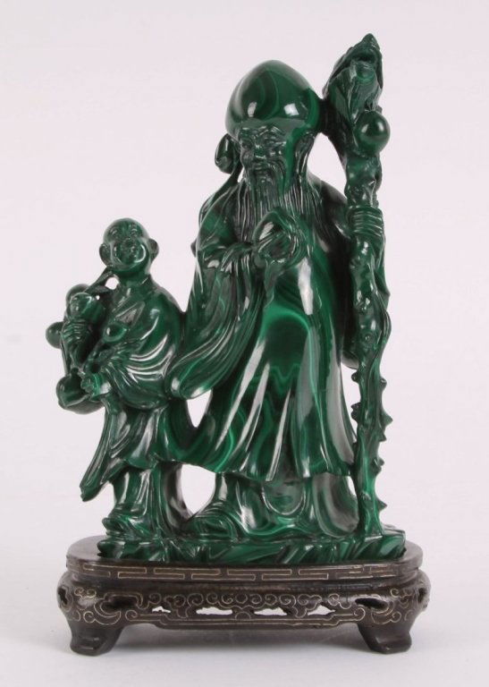 Chinese malachite carving of shoulao w/ attendant (1 of 5)