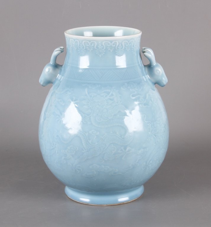 Chinese sky blue glazed porcelain vase (1 of 8)