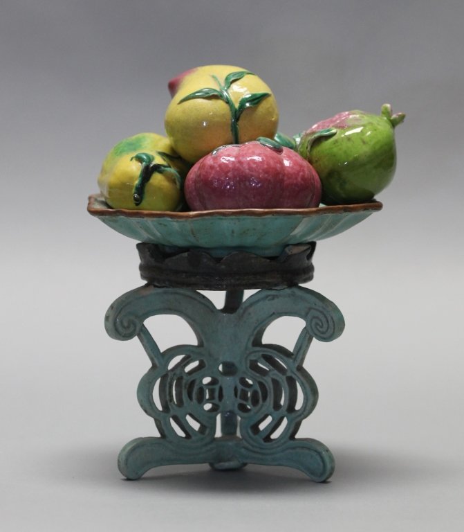 group of 5 Chinese porcelain fruits on raised tray (1 of 5)