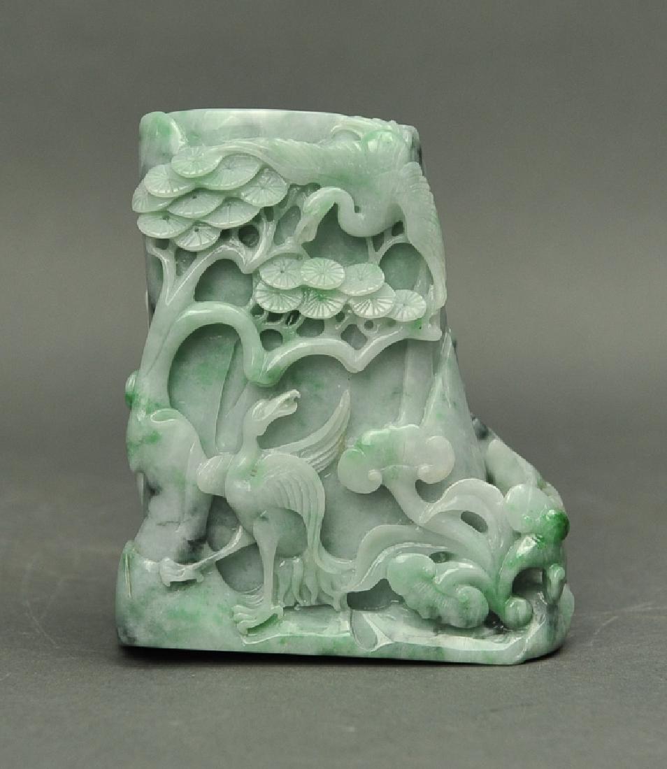 carved Chinese jadeite brushpot (1 of 5)