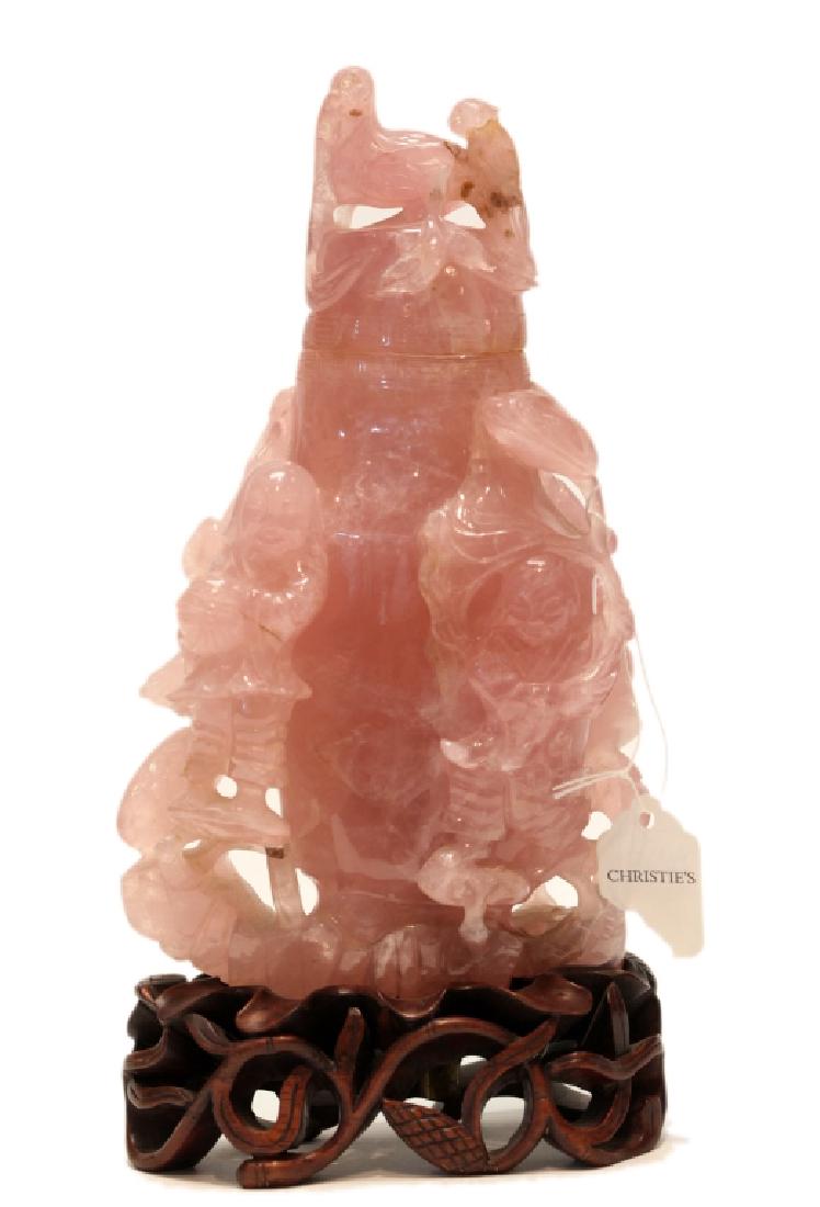 carved Chinese rose quartz cover vase (1 of 5)