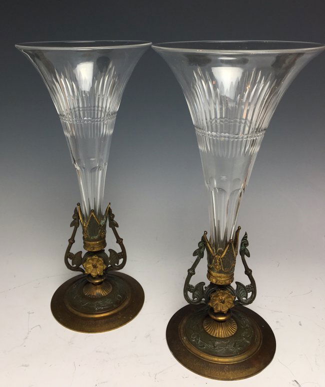 A PAIR OF BRONZE AND BACCARAT GLASS VASES (1 of 2)