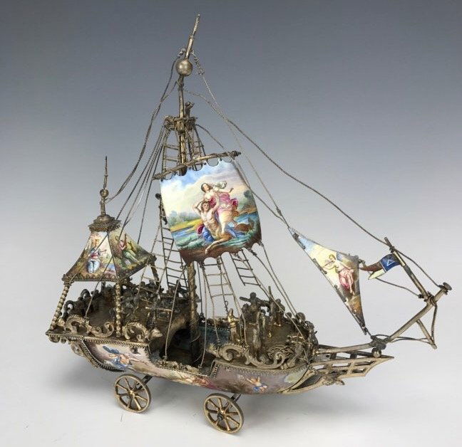 A LARGE VIENNESE ENAMEL SILVER NEFF CIRCA 1880 (1 of 4)