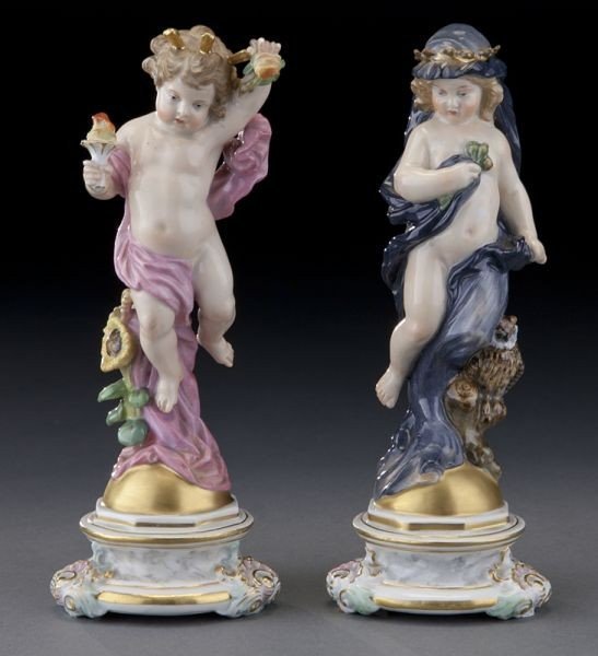 A PAIR OF 19TH C. MEISSEN DAY & NIGHT FIGURES (1 of 3)