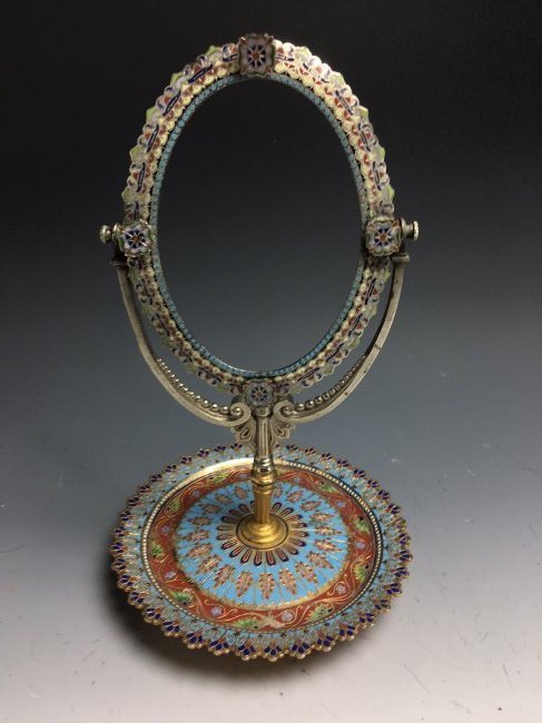 A 19TH C. FRENCH CHAMPLEVE ENAMEL MIRROR (1 of 2)