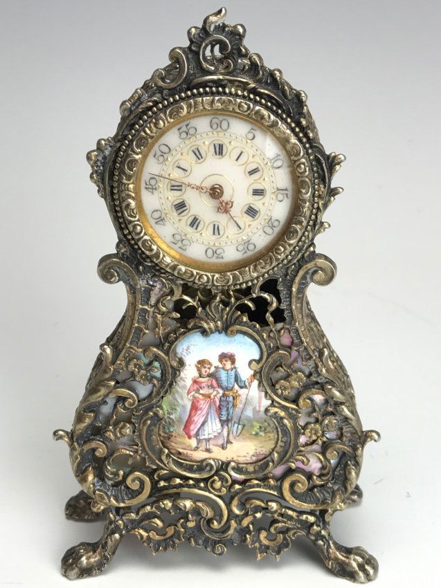 A VIENNESE ENAMEL & SILVER CLOCK CIRCA 1900 (1 of 4)