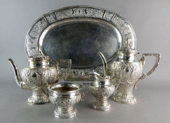 A 19TH C. GERMAN 800 SILVER TEA & COFFEE SET (1 of 5)
