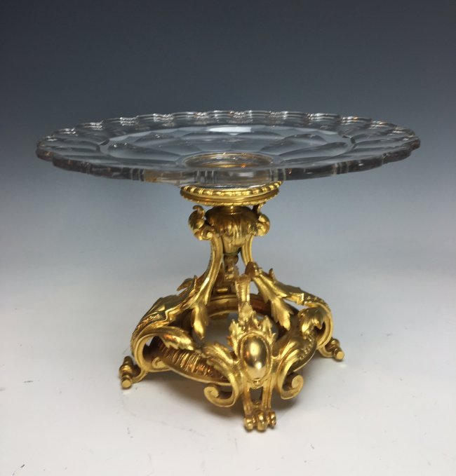 19TH CENTURY DORE BRONZE AND BACCARAT GLASS CENTERPIECE: Circa 1900. Measures 10" D., 7.5" H. Excellent condition. Estimate $1.000-1.200