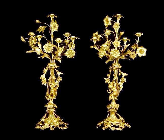 PAIR OF 19TH CENTURY DORE BRONZE CANDELABRA (1 of 3)